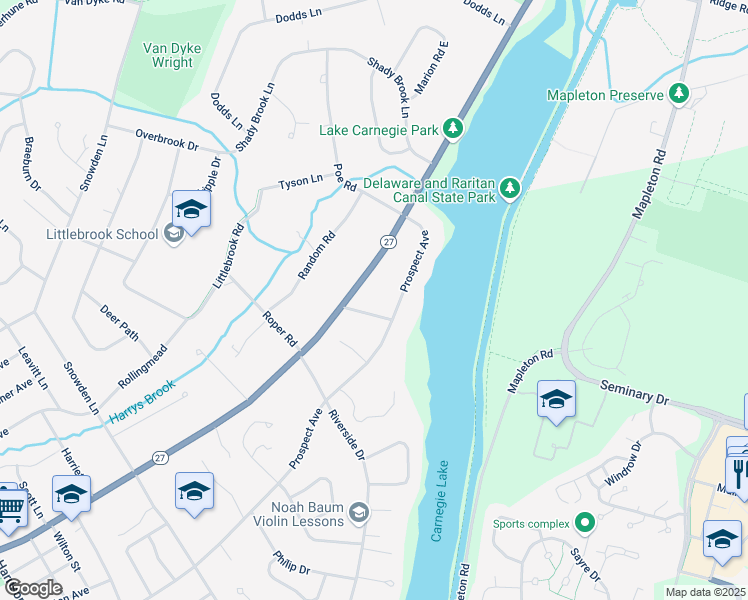 map of restaurants, bars, coffee shops, grocery stores, and more near 22 Carnegie Drive in Princeton
