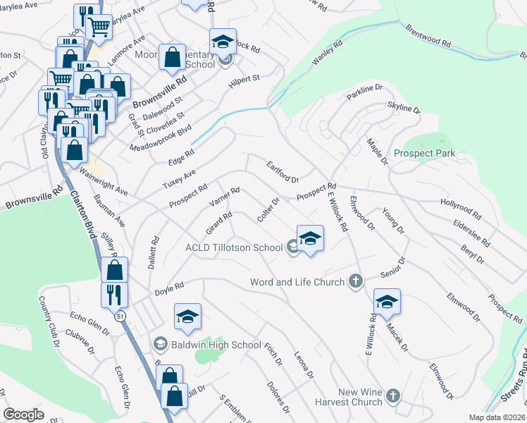 map of restaurants, bars, coffee shops, grocery stores, and more near 1287 Girard Road in Pittsburgh