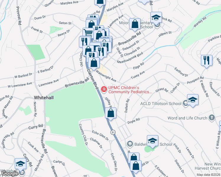 map of restaurants, bars, coffee shops, grocery stores, and more near in Pittsburgh
