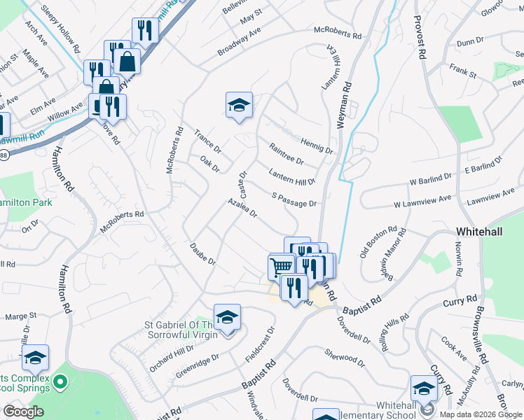 map of restaurants, bars, coffee shops, grocery stores, and more near 5117 Azalea Drive in Pittsburgh