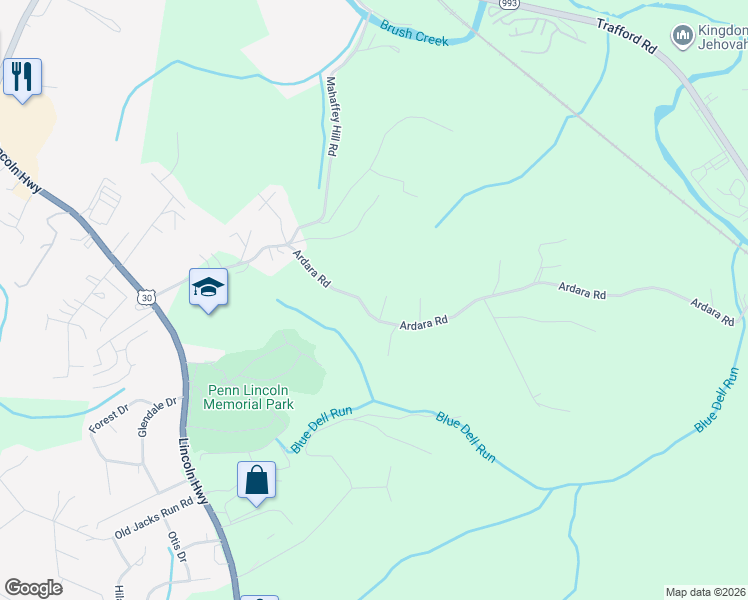 map of restaurants, bars, coffee shops, grocery stores, and more near 14481 Ardara Rd in Irwin