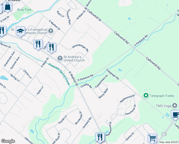map of restaurants, bars, coffee shops, grocery stores, and more near 16 South Perkasie Road in Perkasie