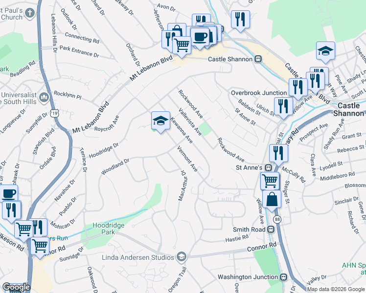 map of restaurants, bars, coffee shops, grocery stores, and more near 810 Vermont Avenue in Pittsburgh