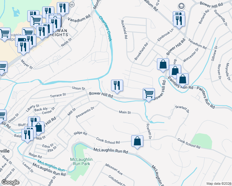 map of restaurants, bars, coffee shops, grocery stores, and more near in Scott Township