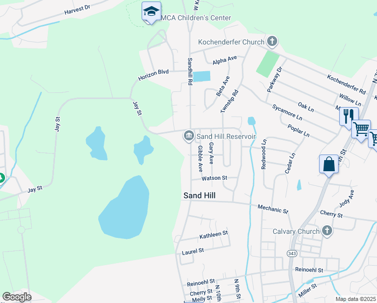 map of restaurants, bars, coffee shops, grocery stores, and more near 1403 Sandhill Road in Lebanon