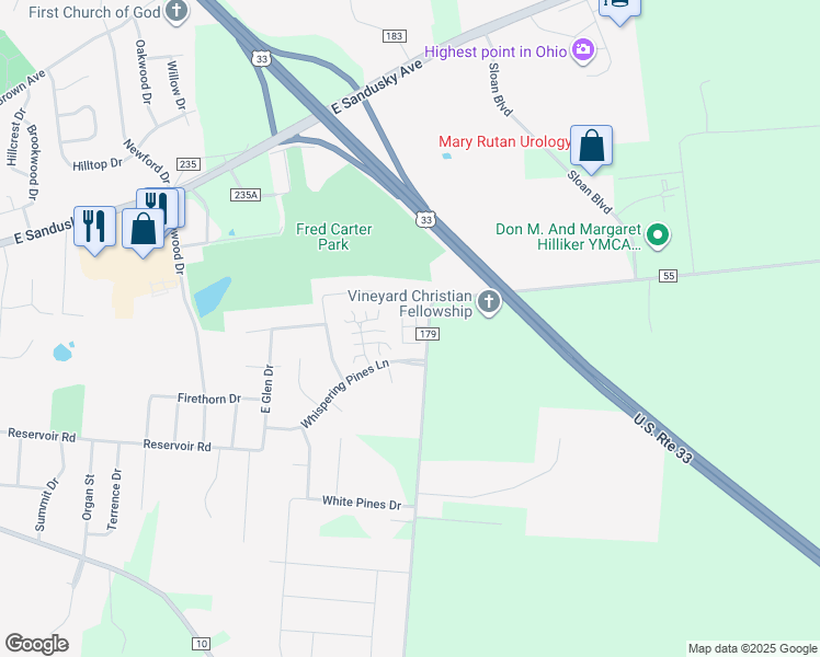 map of restaurants, bars, coffee shops, grocery stores, and more near 700 Township Road 179 in Bellefontaine