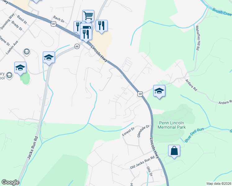 map of restaurants, bars, coffee shops, grocery stores, and more near 1036 Logan Road in North Versailles