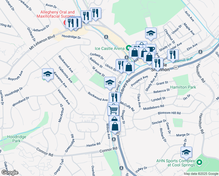 map of restaurants, bars, coffee shops, grocery stores, and more near 4016 Willow Avenue in Pittsburgh