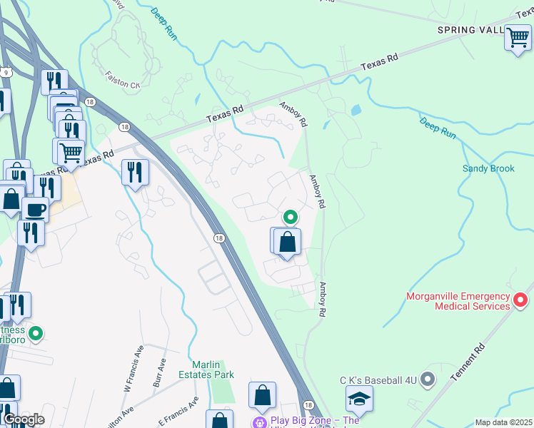 map of restaurants, bars, coffee shops, grocery stores, and more near 324 Bernard Drive in Marlboro