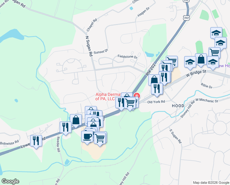 map of restaurants, bars, coffee shops, grocery stores, and more near 704 Brighton Way in New Hope