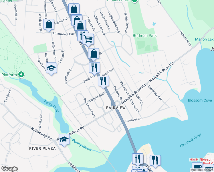 map of restaurants, bars, coffee shops, grocery stores, and more near 160 New Jersey 35 in Red Bank