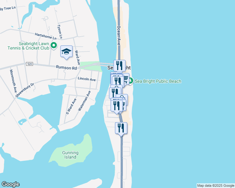 map of restaurants, bars, coffee shops, grocery stores, and more near in Sea Bright