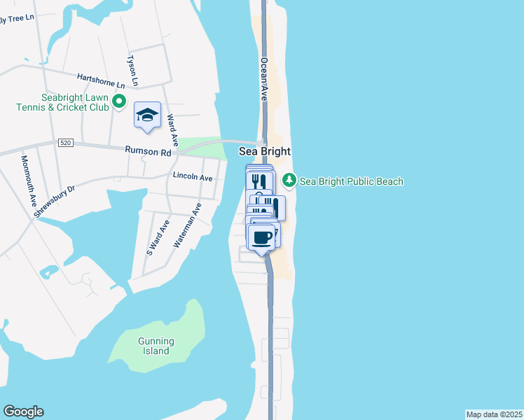 map of restaurants, bars, coffee shops, grocery stores, and more near in Sea Bright