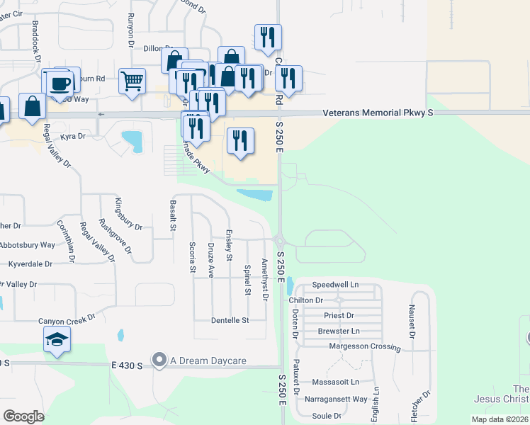 map of restaurants, bars, coffee shops, grocery stores, and more near 3869 Amethyst Drive in Lafayette