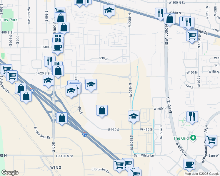 map of restaurants, bars, coffee shops, grocery stores, and more near 7167 North 4850 West in American Fork