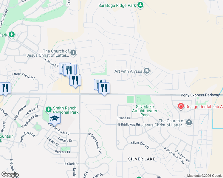 map of restaurants, bars, coffee shops, grocery stores, and more near 4408 Pony Express Parkway in Eagle Mountain