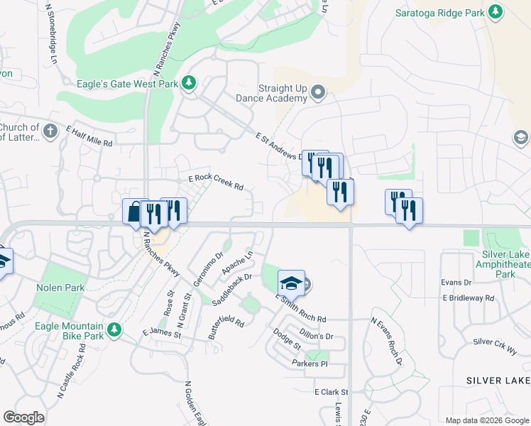 map of restaurants, bars, coffee shops, grocery stores, and more near 7979 North Smith Ranch Road in Eagle Mountain