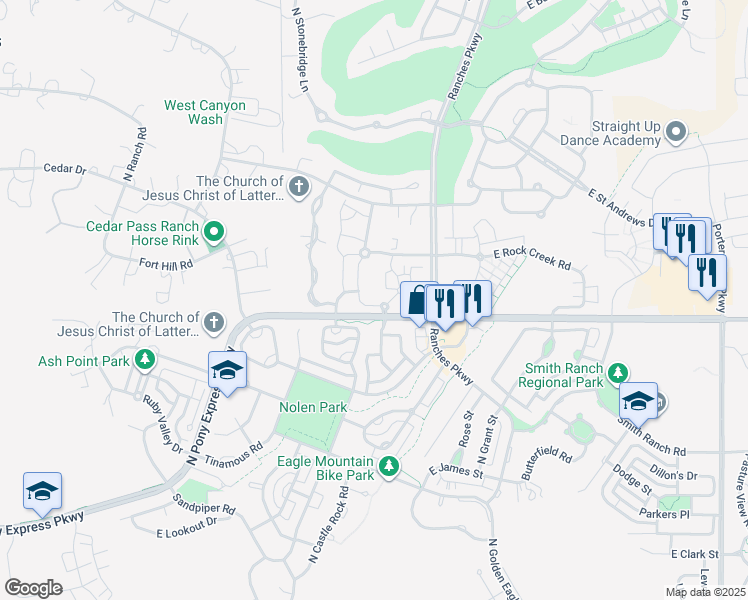 map of restaurants, bars, coffee shops, grocery stores, and more near 8086 North Ridge Loop West in Eagle Mountain