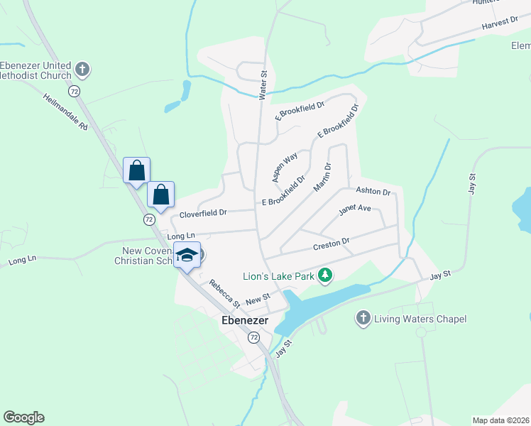 map of restaurants, bars, coffee shops, grocery stores, and more near 1 East Brookfield Drive in Lebanon