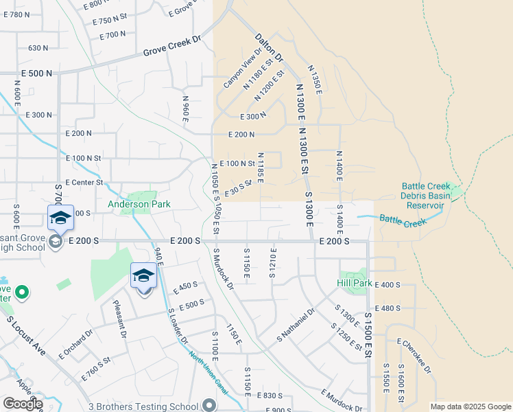 map of restaurants, bars, coffee shops, grocery stores, and more near 66 South 1185 East in Pleasant Grove