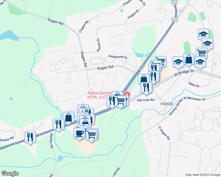 map of restaurants, bars, coffee shops, grocery stores, and more near 707 Brighton Way in New Hope