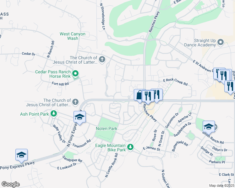 map of restaurants, bars, coffee shops, grocery stores, and more near South Ridge Road in Eagle Mountain