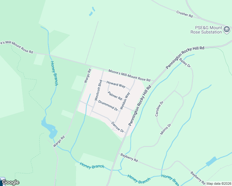 map of restaurants, bars, coffee shops, grocery stores, and more near 109 Howard Way in Pennington