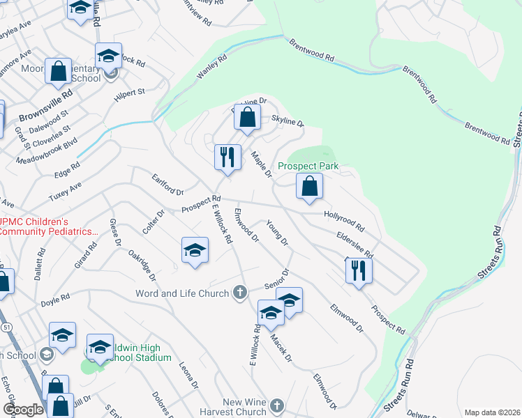map of restaurants, bars, coffee shops, grocery stores, and more near 1465 Prospect Road in Pittsburgh