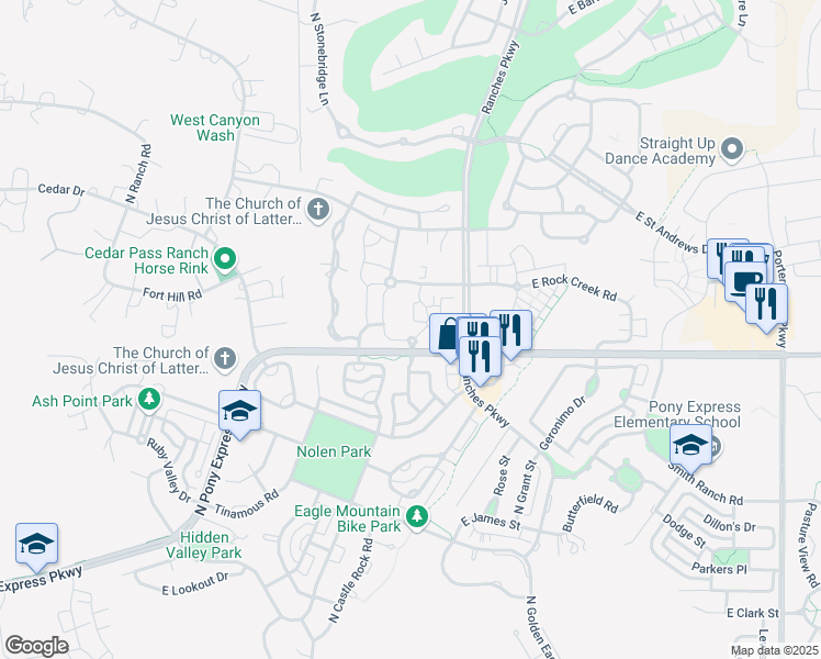 map of restaurants, bars, coffee shops, grocery stores, and more near 8084 North Ridge Loop East in Eagle Mountain