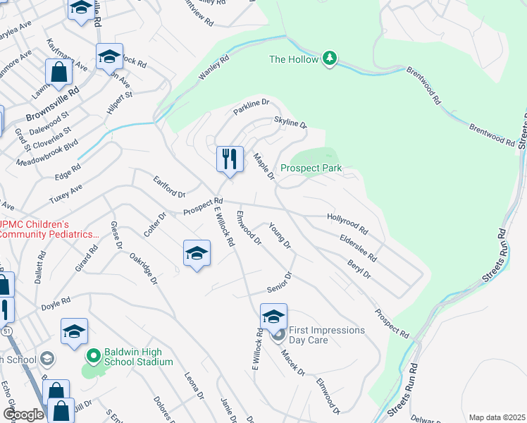 map of restaurants, bars, coffee shops, grocery stores, and more near 1465 Prospect Road in Pittsburgh