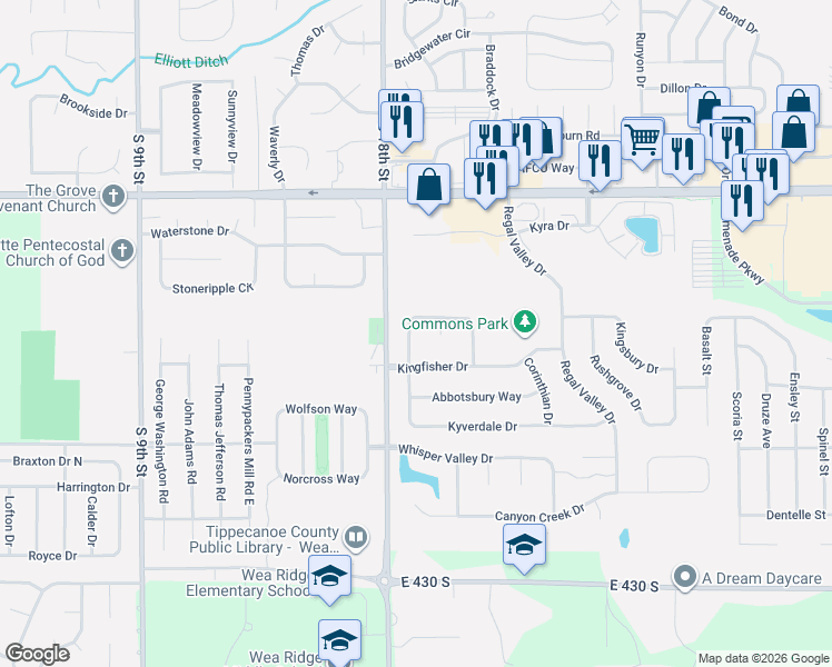 map of restaurants, bars, coffee shops, grocery stores, and more near 50-54 Kingfisher Circle in Lafayette
