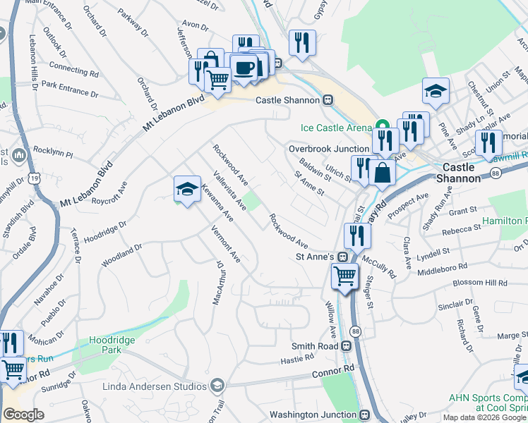 map of restaurants, bars, coffee shops, grocery stores, and more near 821 Rockwood Avenue in Pittsburgh