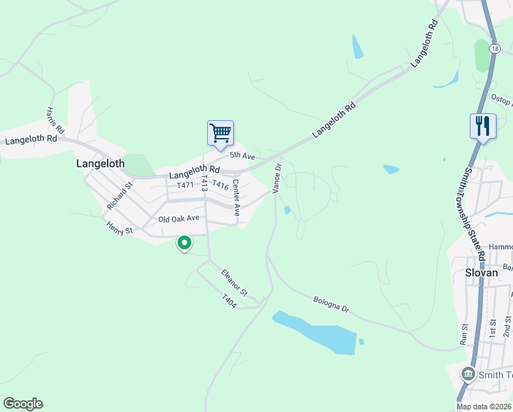 map of restaurants, bars, coffee shops, grocery stores, and more near 331 3rd Street in Langeloth