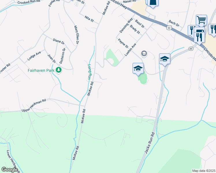 map of restaurants, bars, coffee shops, grocery stores, and more near 421 McKee Rd in North Versailles