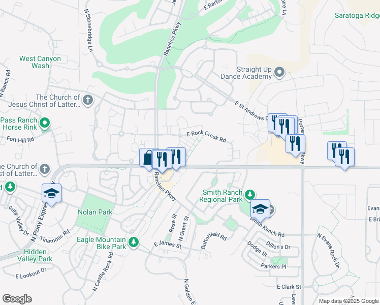 map of restaurants, bars, coffee shops, grocery stores, and more near 8072 North Rock Creek Cove Lane in Eagle Mountain