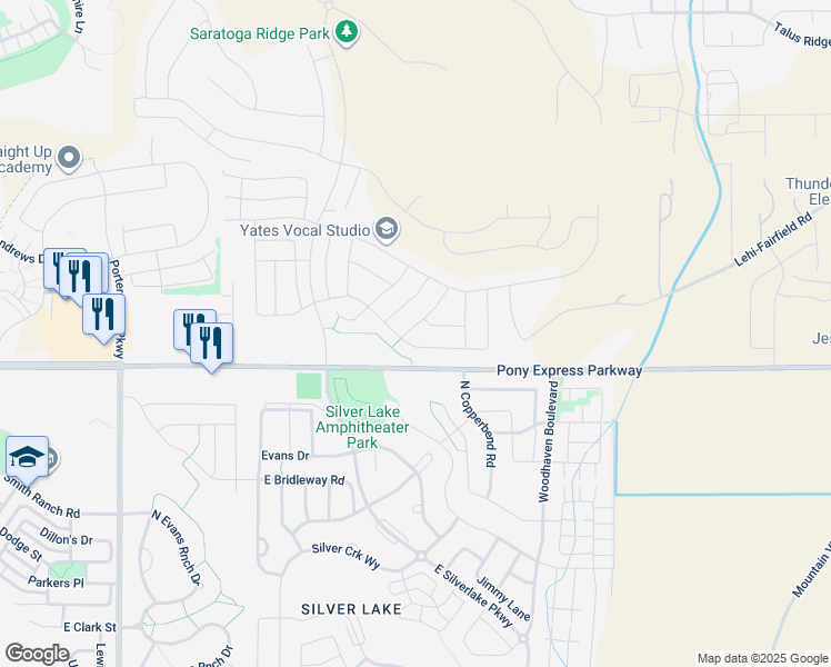 map of restaurants, bars, coffee shops, grocery stores, and more near 68 Granite Park Drive in Eagle Mountain