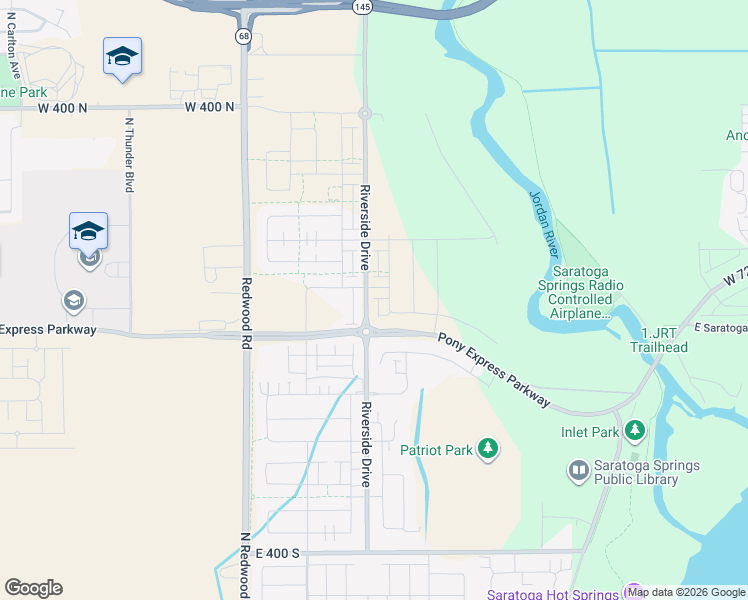 map of restaurants, bars, coffee shops, grocery stores, and more near Riverside Drive in Saratoga Springs
