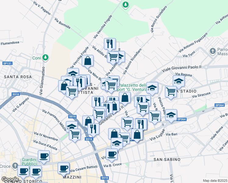 map of restaurants, bars, coffee shops, grocery stores, and more near 6 Via Antonio Fogazzaro in Lecce