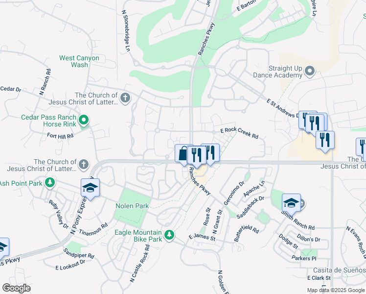 map of restaurants, bars, coffee shops, grocery stores, and more near 8066 North Ridge Loop East in Lehi
