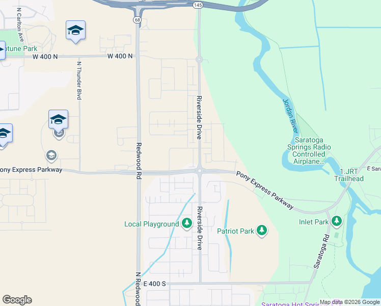 map of restaurants, bars, coffee shops, grocery stores, and more near Riverside Drive in Saratoga Springs