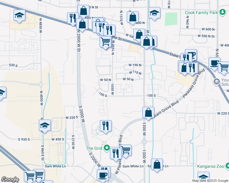 map of restaurants, bars, coffee shops, grocery stores, and more near 42 South 1580 West in Pleasant Grove