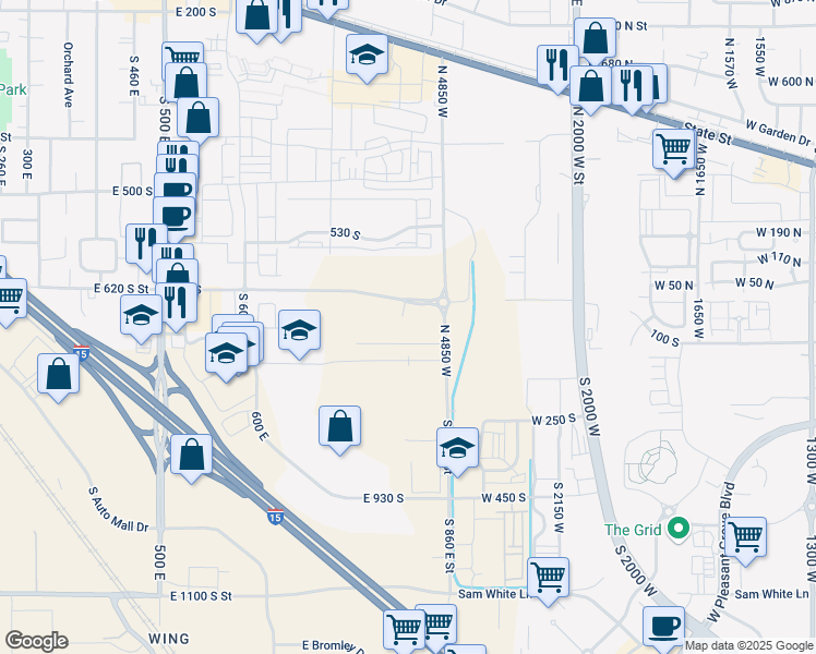 map of restaurants, bars, coffee shops, grocery stores, and more near 418-682 South 860 East Street in American Fork