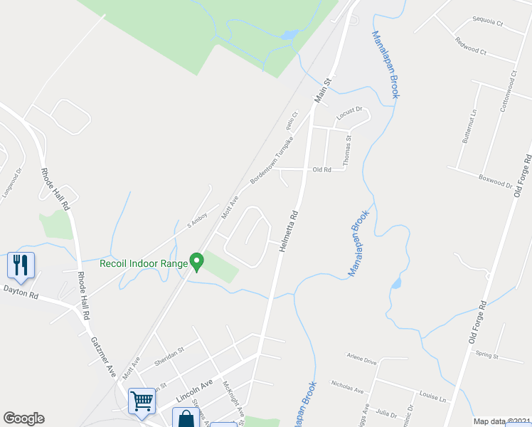 map of restaurants, bars, coffee shops, grocery stores, and more near 9 Cherry Blossom Drive in Monroe Township