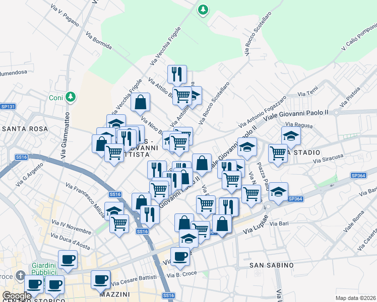 map of restaurants, bars, coffee shops, grocery stores, and more near 6 Via Antonio Fogazzaro in Lecce