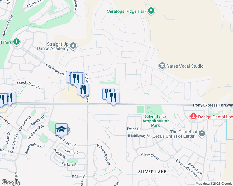 map of restaurants, bars, coffee shops, grocery stores, and more near 4373 East Caspian Court in Eagle Mountain