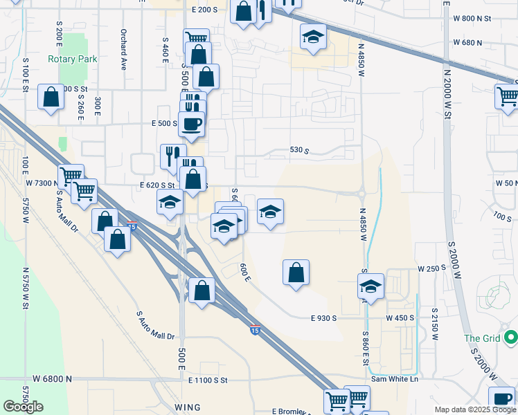 map of restaurants, bars, coffee shops, grocery stores, and more near 661 South Academy Drive in American Fork
