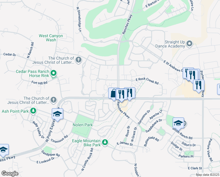 map of restaurants, bars, coffee shops, grocery stores, and more near 8084 North Ridge Loop East in Eagle Mountain