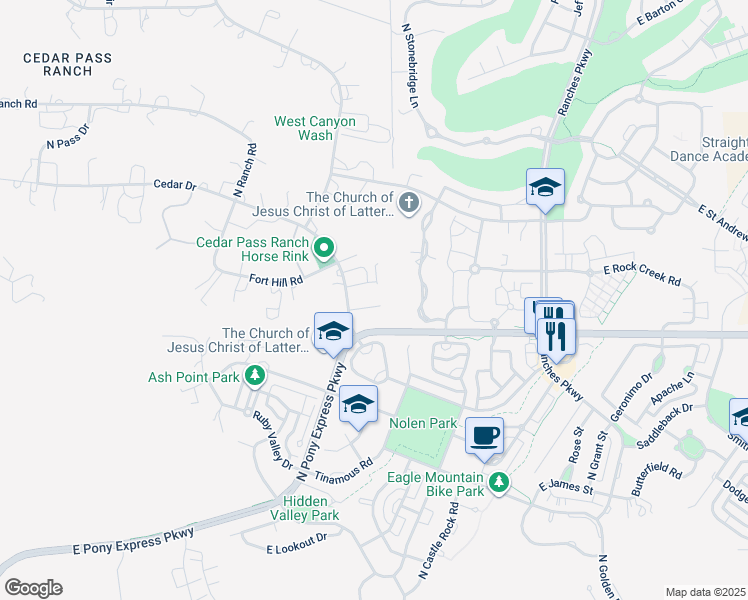 map of restaurants, bars, coffee shops, grocery stores, and more near 8042 Cedar Drive in Eagle Mountain