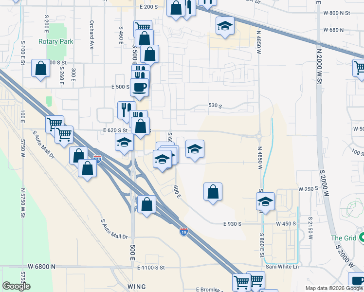 map of restaurants, bars, coffee shops, grocery stores, and more near 675 Mayor Place Dr in American Fork