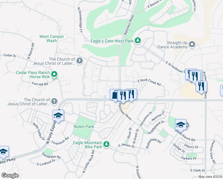 map of restaurants, bars, coffee shops, grocery stores, and more near 8084 North Ridge Loop East in Eagle Mountain